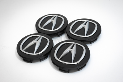 Set Of Four Acura Black & Chrome Center Hub Caps