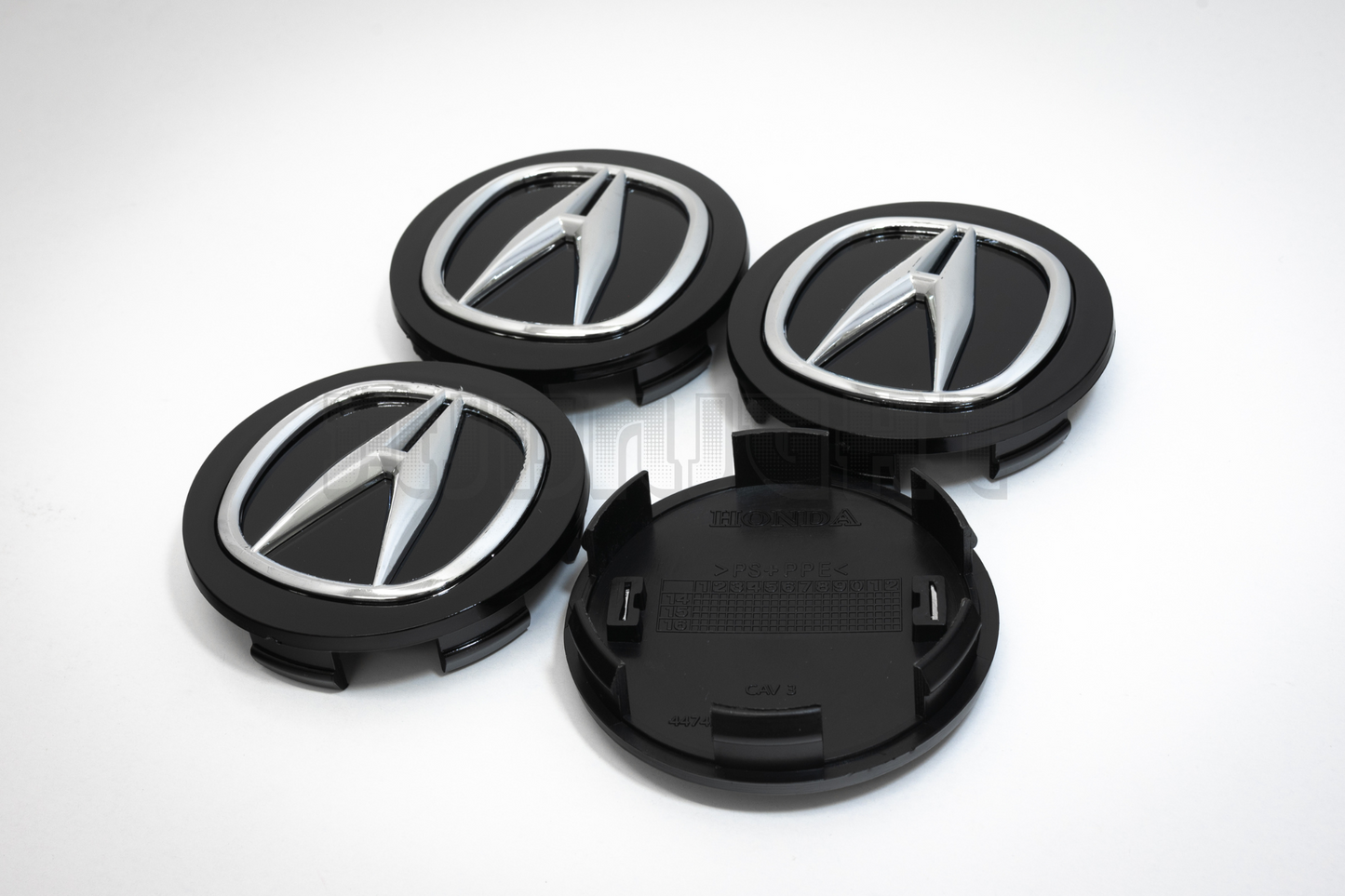 Set Of Four Acura Black & Chrome Center Hub Caps