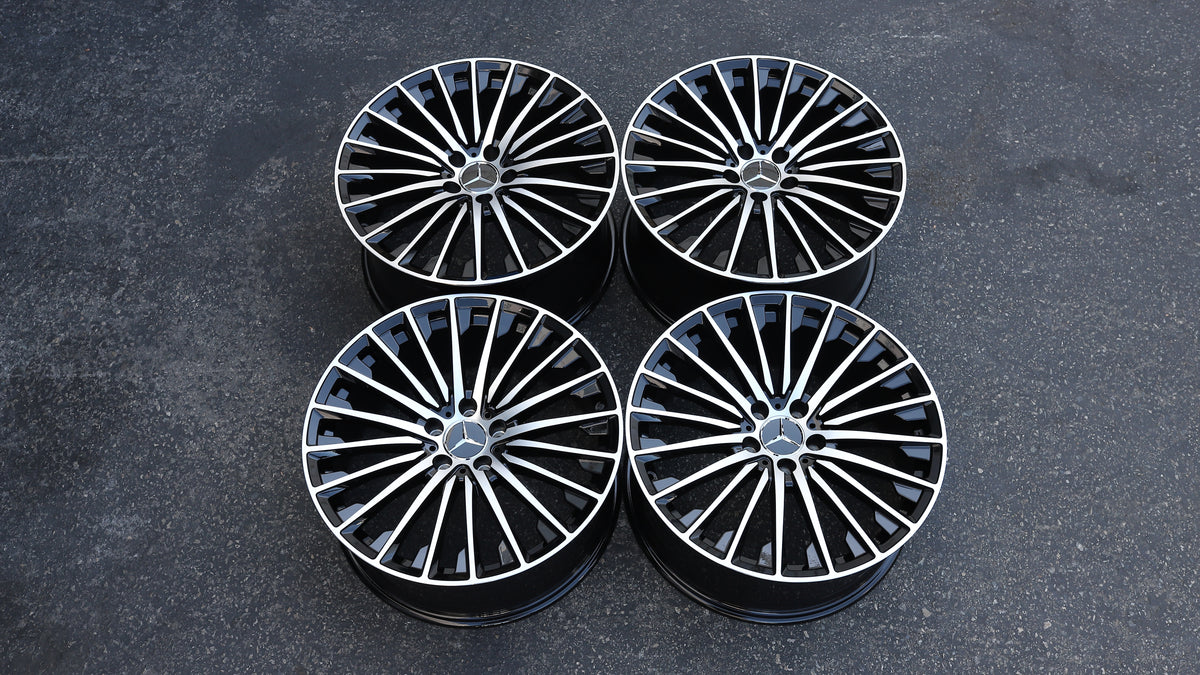 19" Black Machined Face 2025 Turbine Mercedes Style Wheels Staggered Set 19x8.5 +35 / 19x9.5 +40 5x112