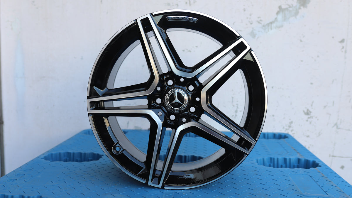 19" Black Machined Face AMG Mercedes Style Wheels Staggered Set 19x8.5 +40 / 19x9.5 +45 5x112