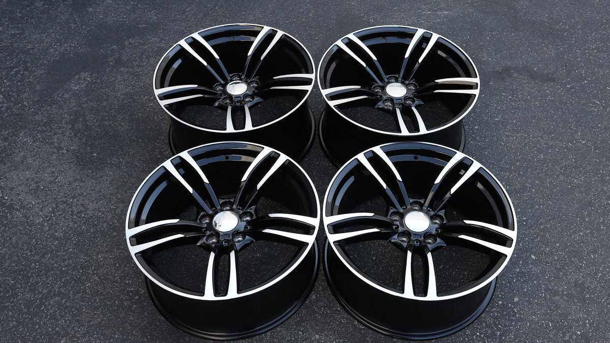 19" Black Machined Face BMW 437M Style Wheels Staggered Set 19x8.5 +30 / 19x9.5 +35 5x120