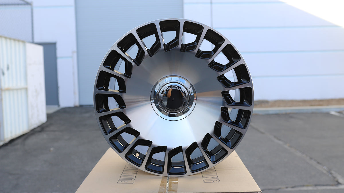 19" Black Machined Face Maybach Mercedes Style Wheels Staggered Set 19x8.5 +35 / 19x9.5 +40 5x112