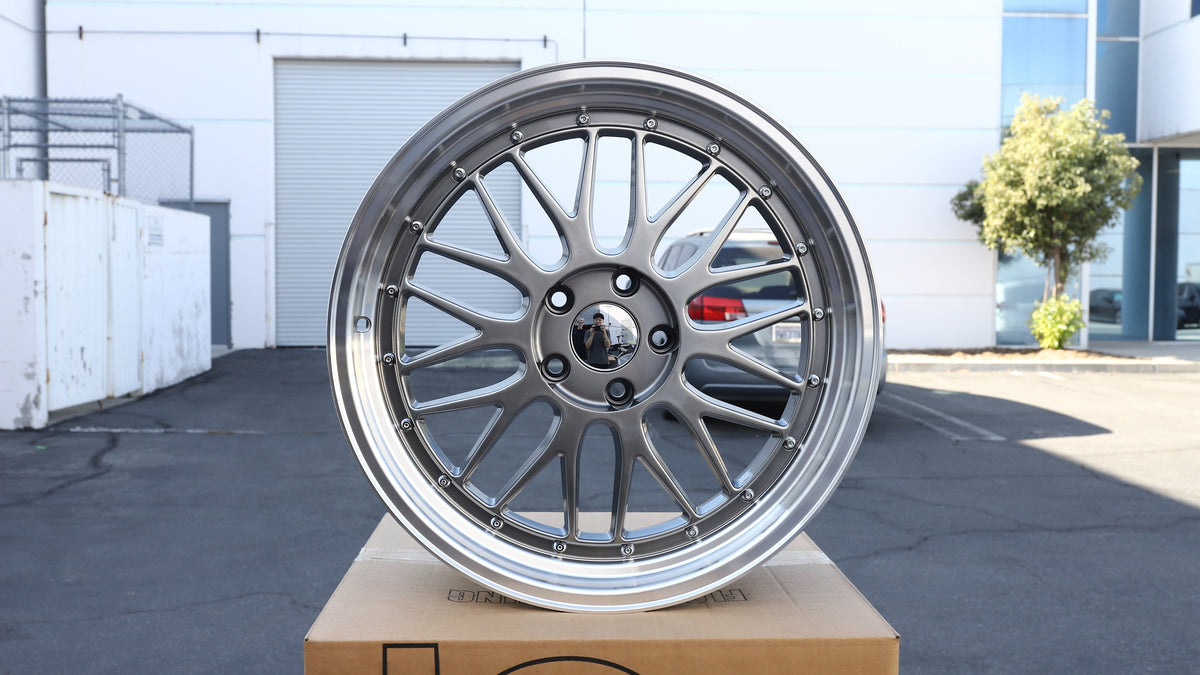 19" Hyper Black Machined Lip BBS LM Style Wheels Staggered Set 19x8.5 +33 / 19x9.5 +30 5x112