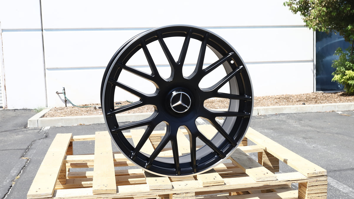 19" Matte Black Machined Lip C63 AMG Mercedes Style Wheels Staggered Set 19x8 +42 / 19x9 +45 5x112