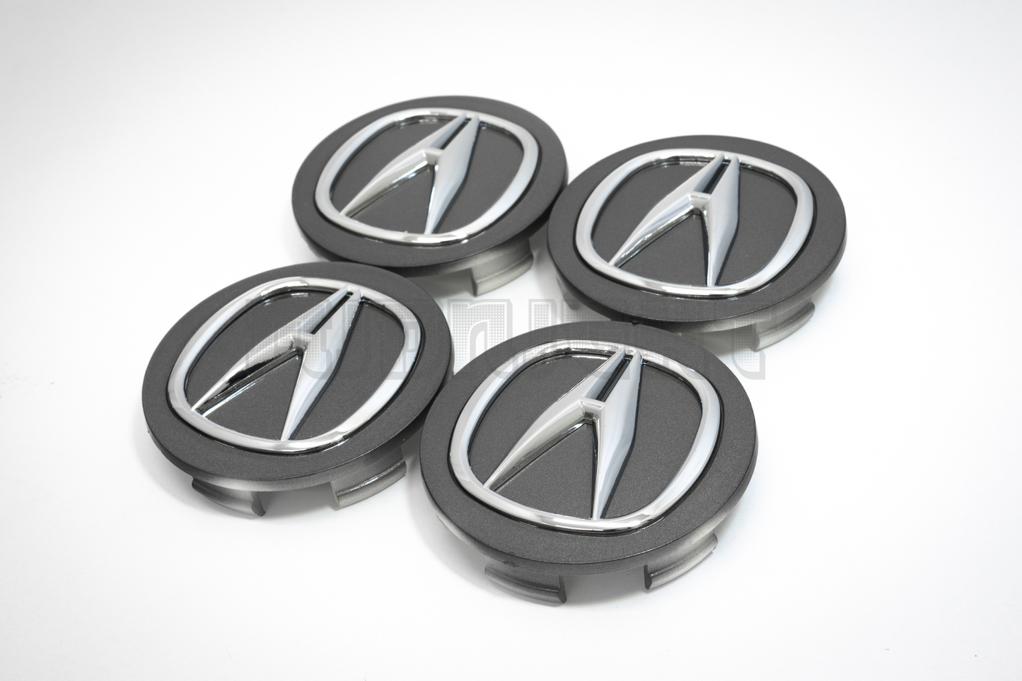 Set Of Four Acura Gray & Chrome Center Hub Caps