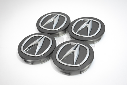 Set Of Four Acura Gray & Chrome Center Hub Caps