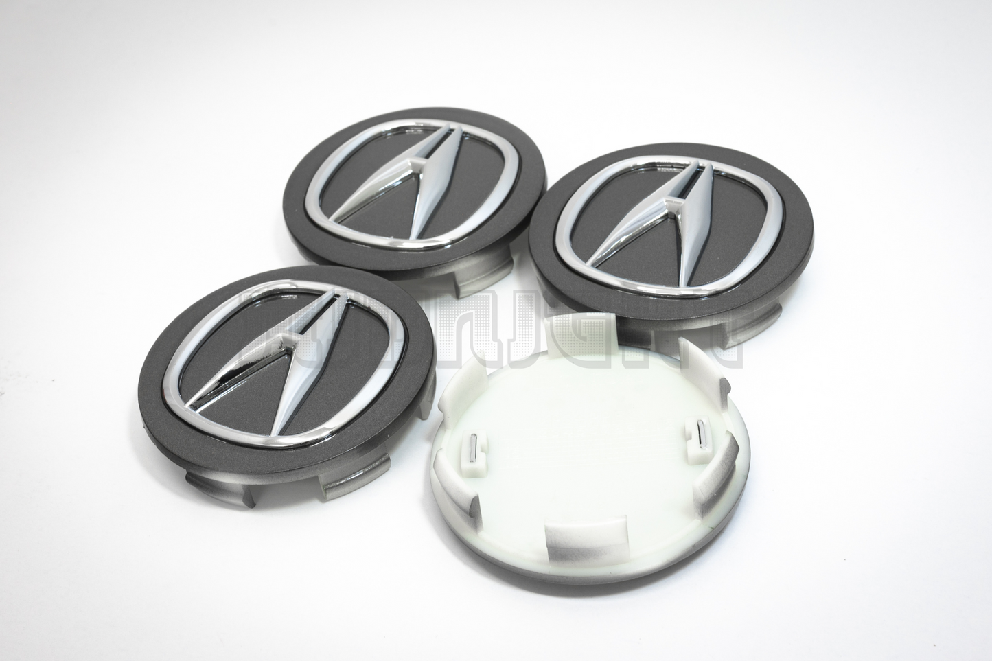 Set Of Four Acura Gray & Chrome Center Hub Caps