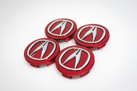 Set Of Four Acura Red & Chrome Center Hub Caps