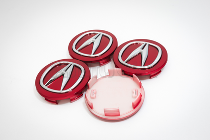 Set Of Four Acura Red & Chrome Center Hub Caps