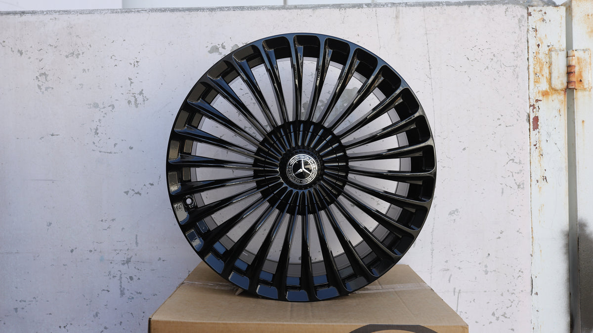 20" Gloss Black AMG 2025 Turbine Mercedes Style Wheels Staggered Set 20x8.5 +36 / 20x9.5 +43 5x112