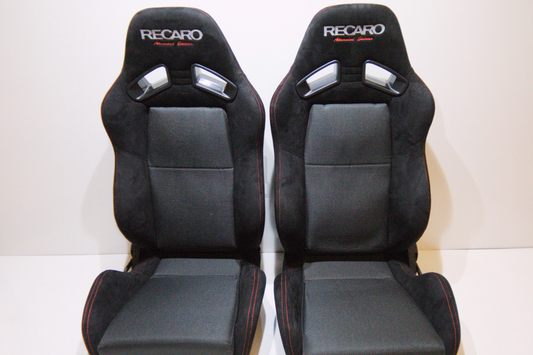 Recaro MS-7 Advanced Edition Style Black Suede Alcantara Red Stitch Reclinable Bucket Seat