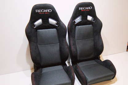 Recaro MS-7 Advanced Edition Style Black Suede Alcantara Red Stitch Reclinable Bucket Seat