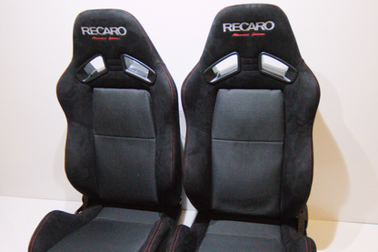 Recaro MS-7 Advanced Edition Style Black Suede Alcantara Red Stitch Reclinable Bucket Seat
