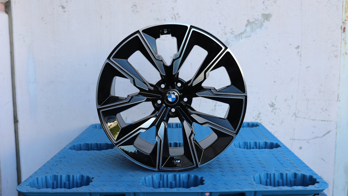 21" Black Machined Face BMW 909M Style Wheels Staggered Set 21x8.5 +25 / 21x10 +40 5x112