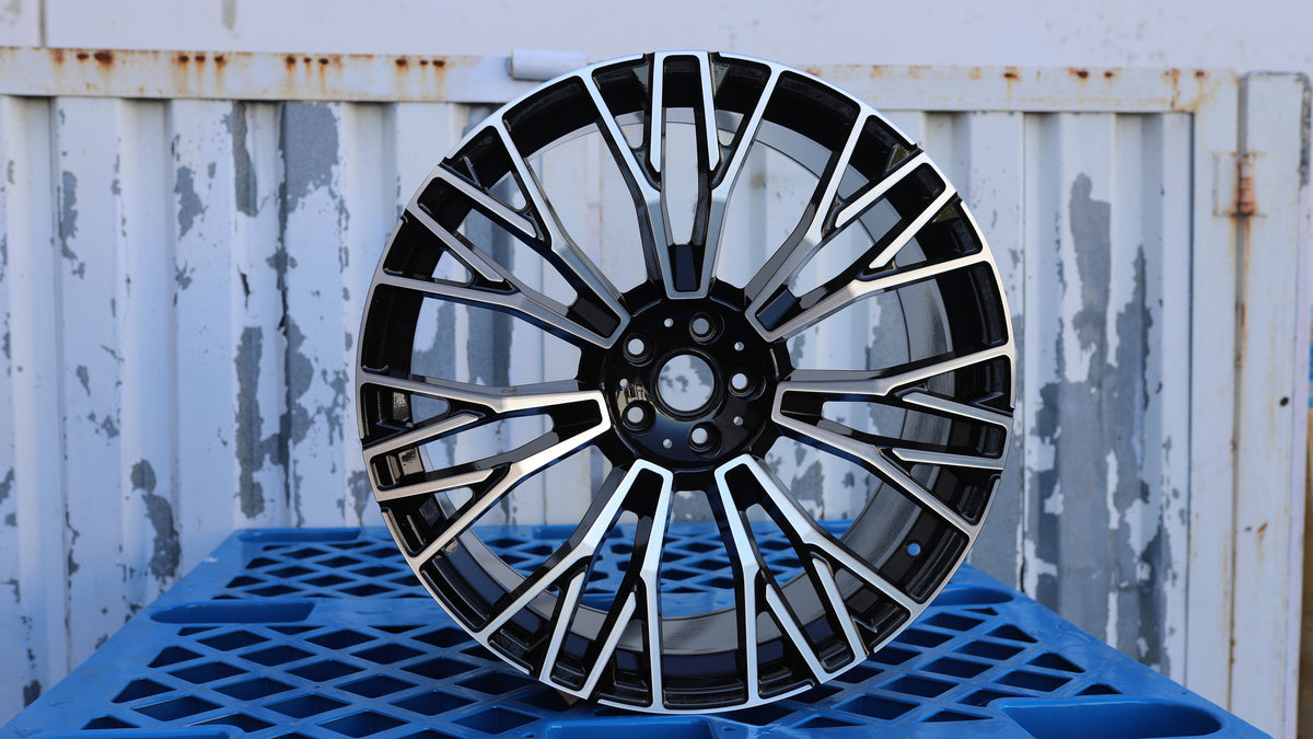 22" Black Machined Face BMW 745M Style Wheels Staggered Set 22x9.5 +35 / 22x10.5 +42 5x112