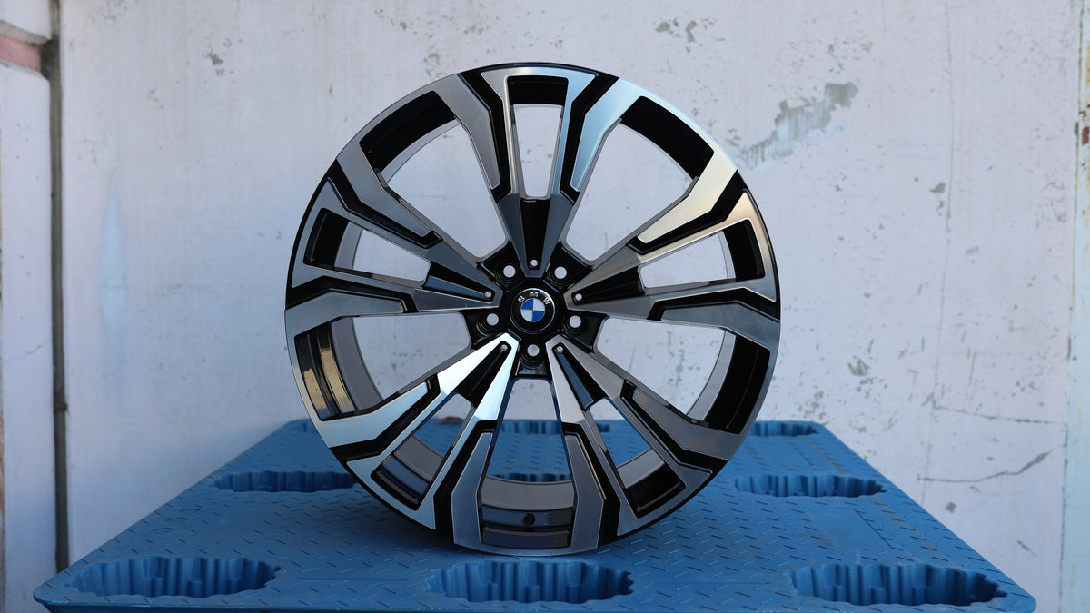 22" Black Machined Face BMW 914M Style Wheels Staggered Set 22x9.5 +32 / 22x10.5 +43 5x112
