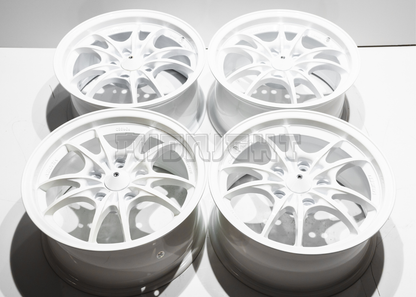 15" White Mugen MF10 Style Wheels (5x114.3) Square Set