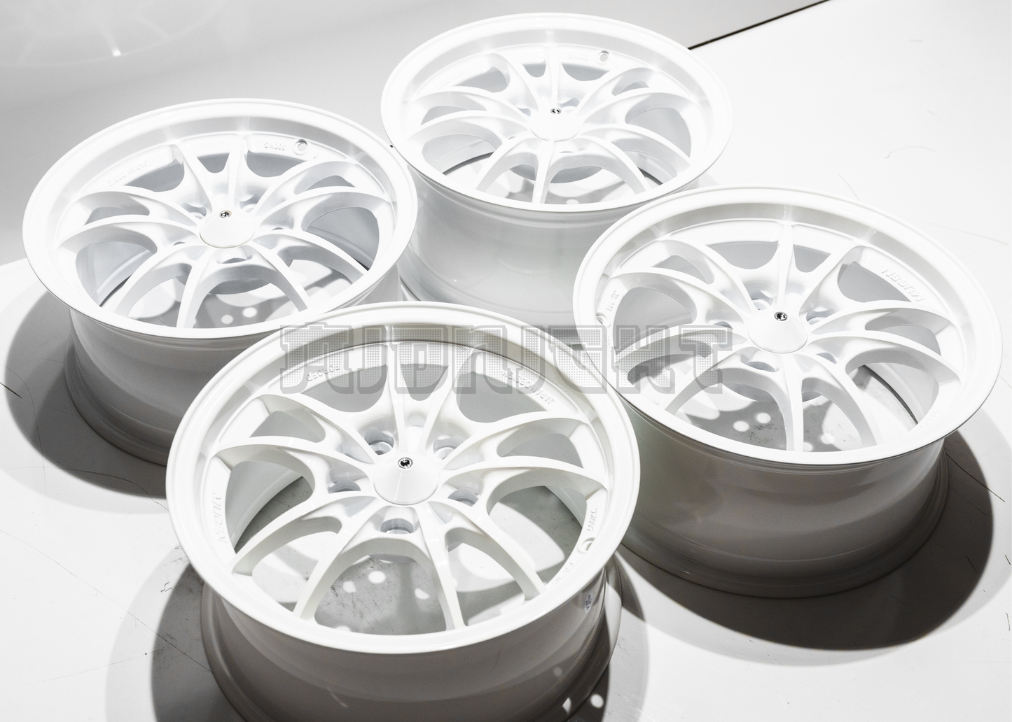 15" White Mugen MF10 Style Wheels (5x114.3) Square Set