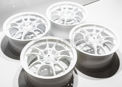 15" White Mugen MF10 Style Wheels (5x114.3) Square Set
