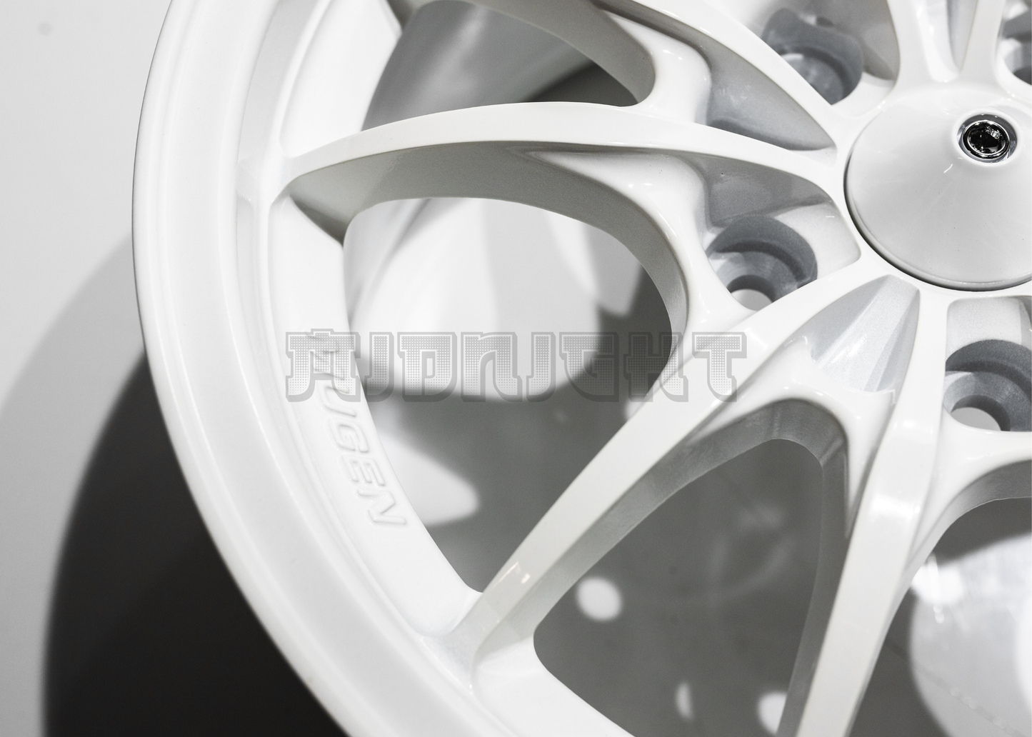 15" White Mugen MF10 Style Wheels (5x114.3) Square Set