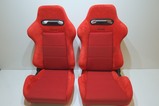 Recaro SR3 Style Red Suede Alcantara Black Embroidery Reclinable Bucket Seat