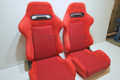 Recaro SR3 Style Red Suede Alcantara Black Embroidery Reclinable Bucket Seat