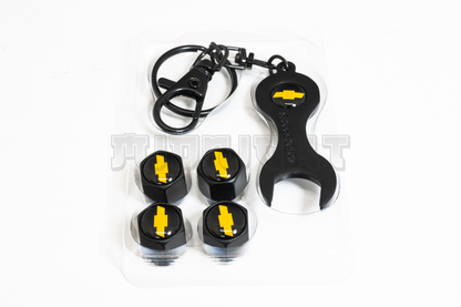 Chevrolet Valve Stem Caps With Wrench Keychain