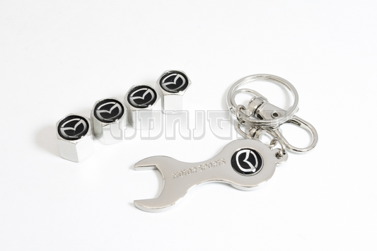Mazda Valve Stem Caps With Wrench Keychain