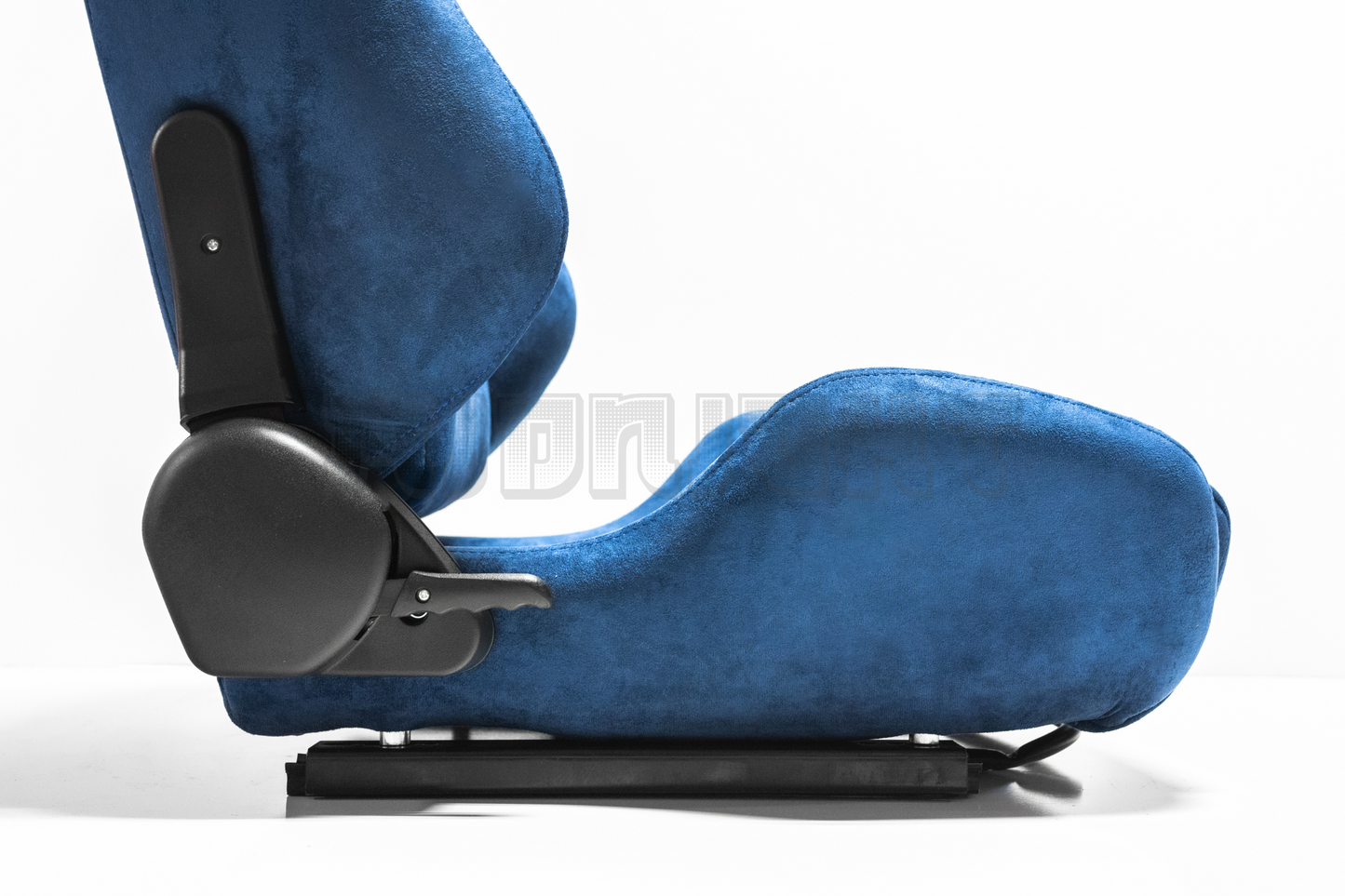 Recaro SR3 Style Blue Suede Alcantara White Embroidery Reclinable Bucket Seat