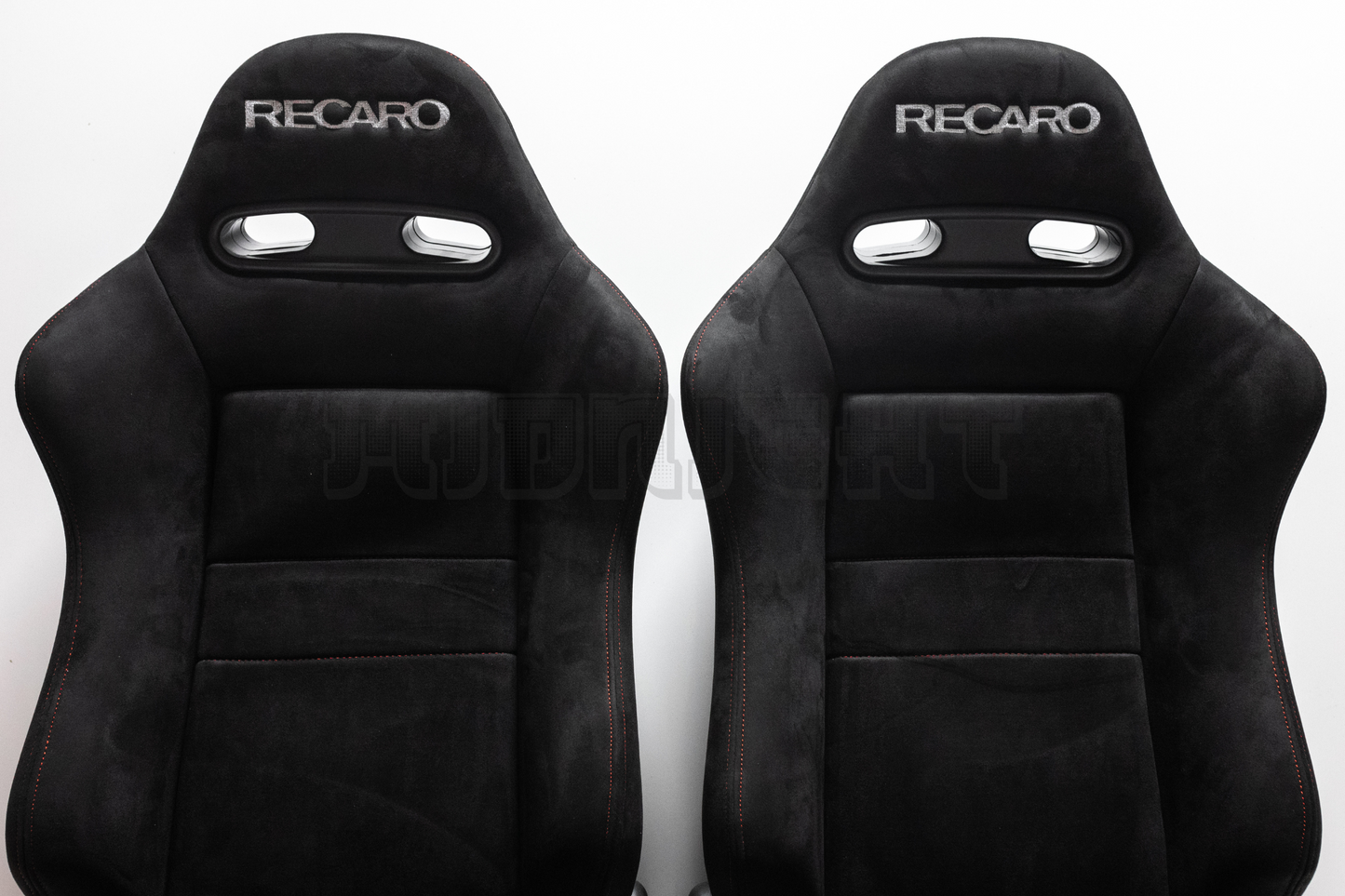 Recaro SR3 Style Black Suede Alcantara White Embroidery Reclinable Bucket Seat