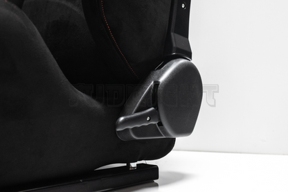 Recaro SR3 Style Black Suede Alcantara White Embroidery Reclinable Bucket Seat