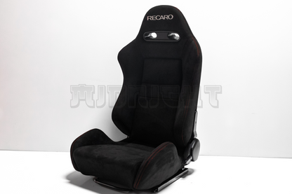 Recaro SR3 Style Black Suede Alcantara White Embroidery Reclinable Bucket Seat