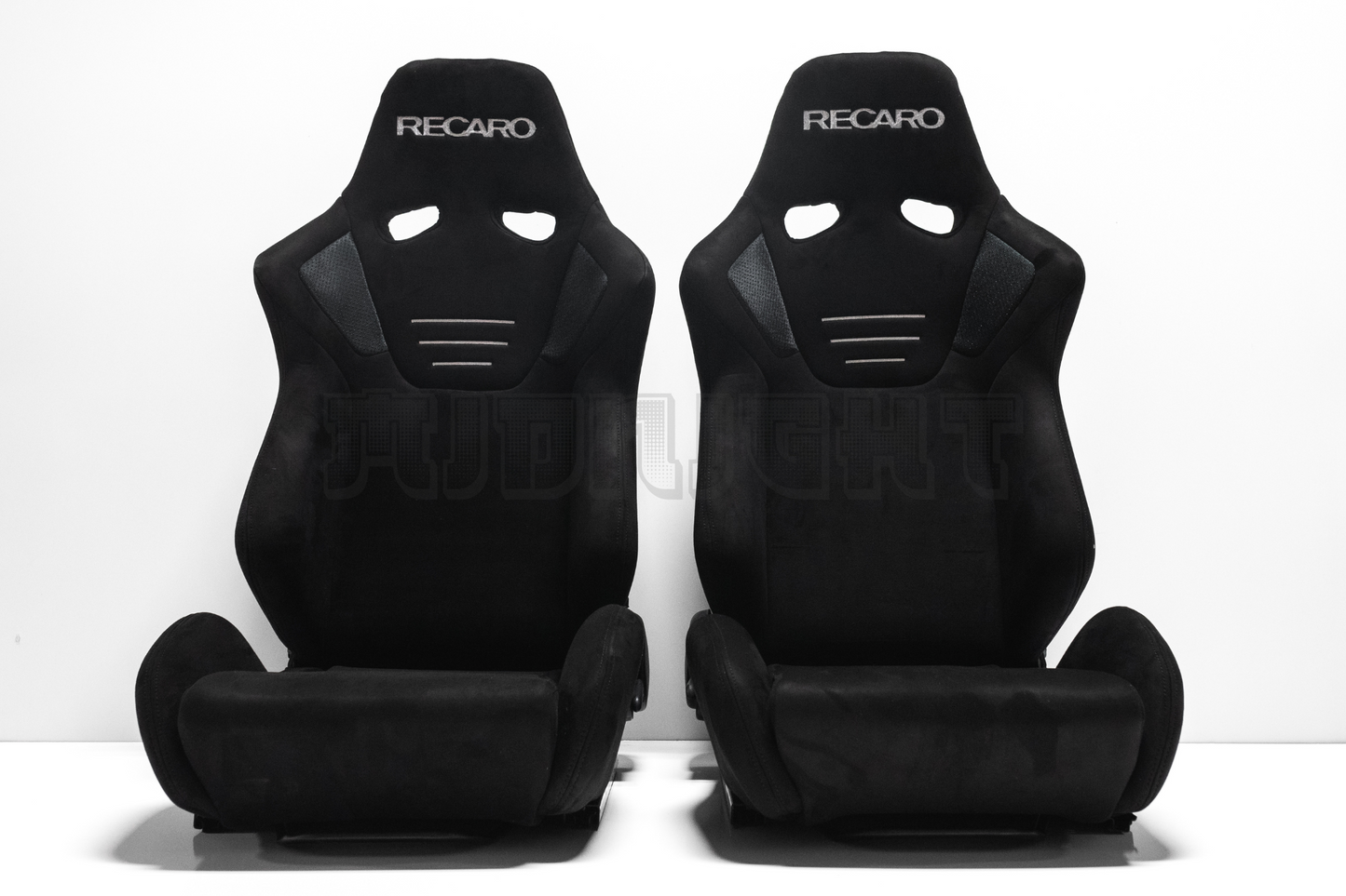Recaro SR7 Style Black Suede Alcantara Stitch Reclinable Bucket Seat