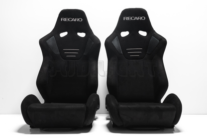 Recaro SR7 Style Black Suede Alcantara Stitch Reclinable Bucket Seat