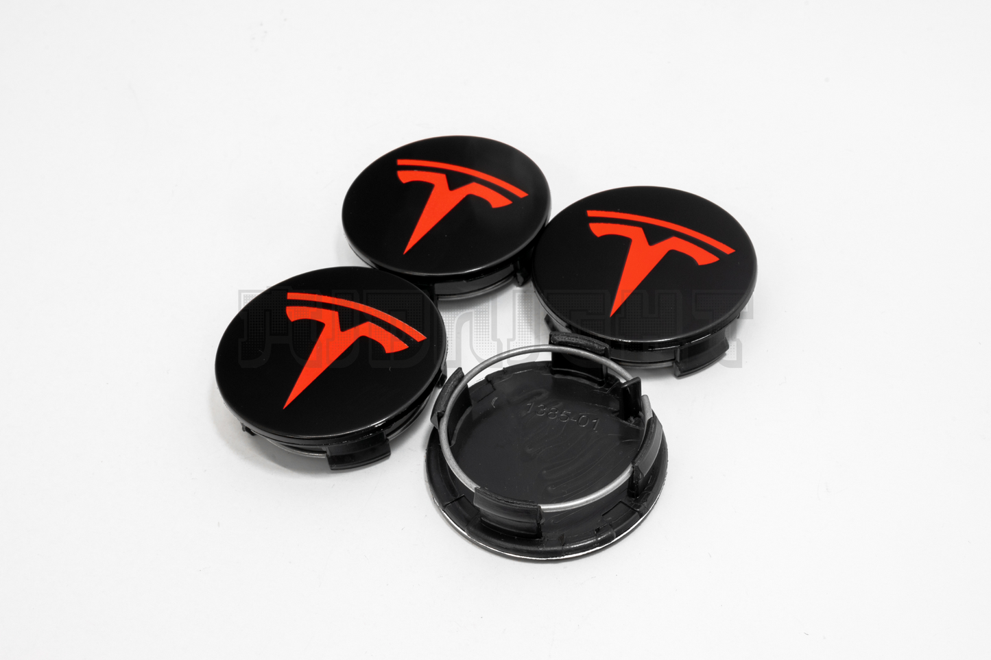 Set Of Four Tesla Black & Red Center Hub Caps