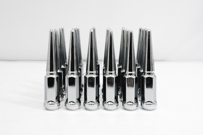 24 PCS Chrome Spike Lug Nuts 14x1.5 For Chevy Silverado Tahoe 4.4" Tall w/ Key