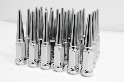24 PCS Chrome Spike Lug Nuts 14x1.5 For Chevy Silverado Tahoe 4.4" Tall w/ Key