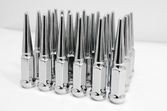 24 PCS Chrome Spike Lug Nuts 14x1.5 For Chevy Silverado Tahoe 4.4" Tall w/ Key