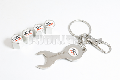 Audi Valve Stem Caps With Wrench Keychain