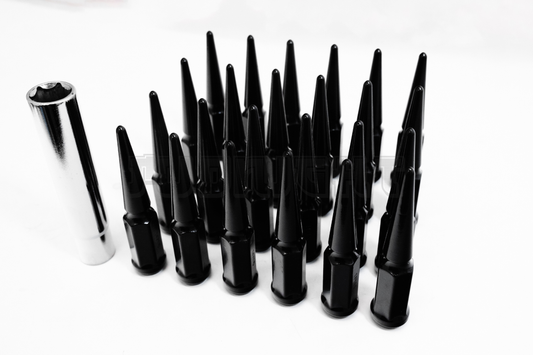 24Pcs Spike BLACK Lug Nuts 14x1.5 4.4" Fit Chevy Silverado 1500 Tahoe CHEVY W/ Key