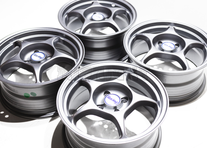 15" Matte Gunmetal 5 Spoke JDM Wheels (4x100) Squared Set