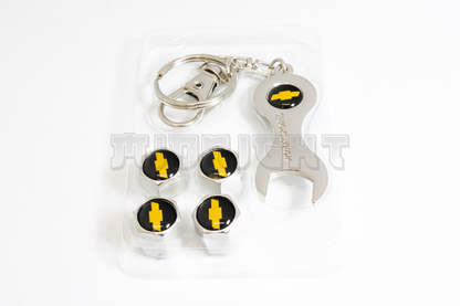 Chevrolet Valve Stem Caps With Wrench Keychain