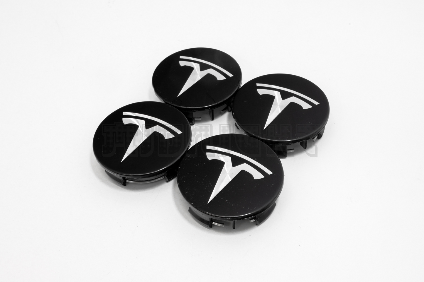 Set Of Four Tesla Black & Silver Center Hub Caps