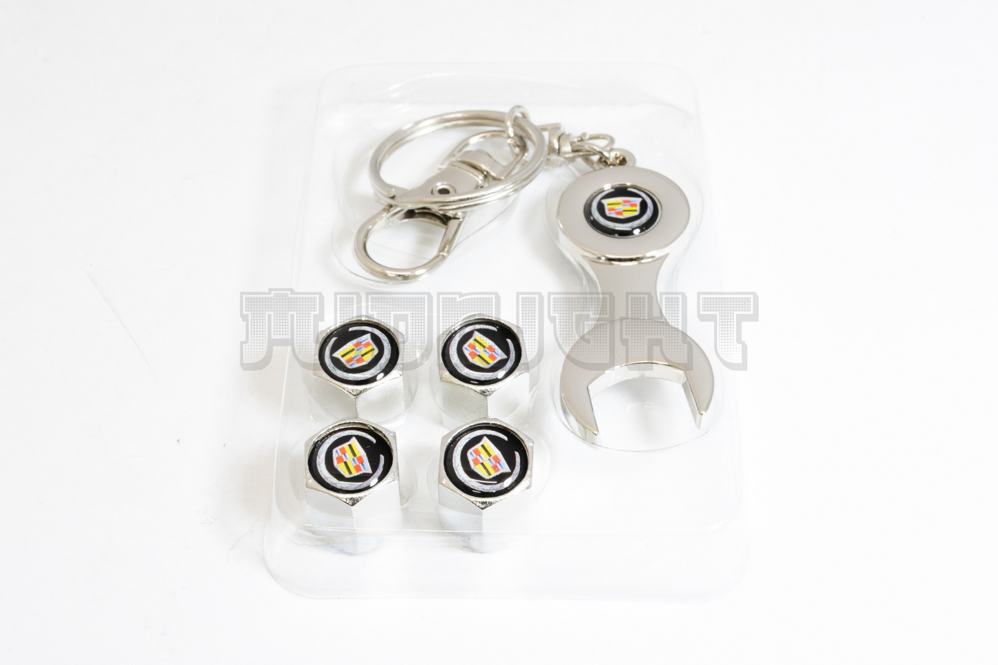 Cadillac Valve Stem Caps With Wrench Keychain