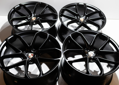 22" Matte Black Machined Wheels For Porsche (5x130) Staggered Set 22x9.5/11.5