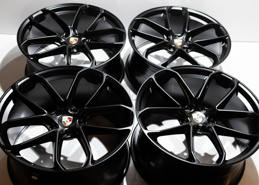 22" Matte Black Machined Wheels For Porsche (5x130) Staggered Set 22x9.5/11.5