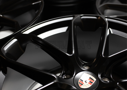 22" Matte Black Machined Wheels For Porsche (5x130) Staggered Set 22x9.5/11.5