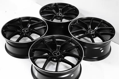 19" Satin Black Machined Wheels For Mercedes Staggered Set 19x8.0/9.0