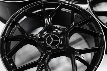 19" Satin Black Machined Wheels For Mercedes Staggered Set 19x8.5/9.5