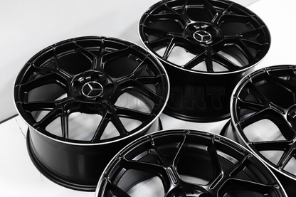 19" Satin Black Machined Wheels For Mercedes Staggered Set 19x8.5/9.5